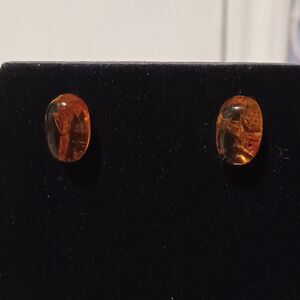 Faux Amber Cabochon Stud Earrings
